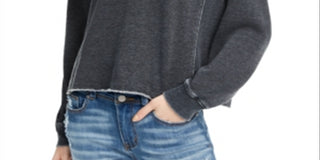 Hippie Rose Junior's Cropped Raw Edged Sweatshirt Gray  Size XL