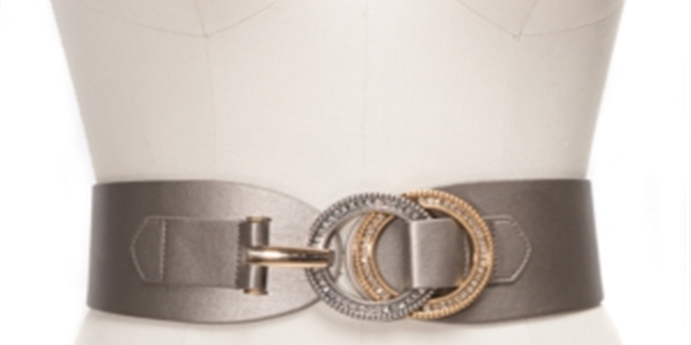 INC Women's Double-Ring Rhinestone Interlock Stretch Belt Gray Size 2X