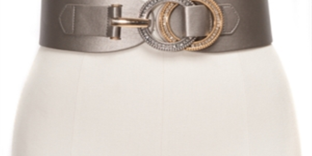 INC Women's Double-Ring Rhinestone Interlock Stretch Belt Gray Size 2X