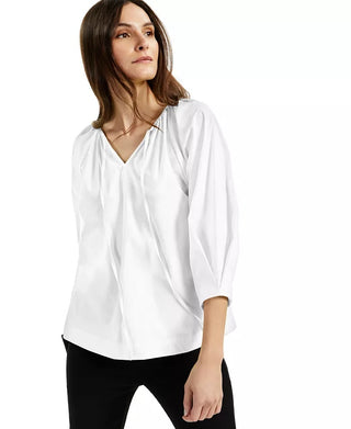 Alfani Women's Split Neck Balloon-Sleeve Top White Size Small