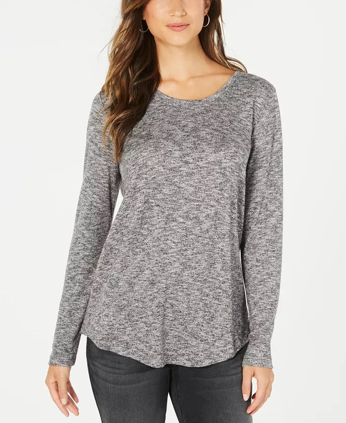 Style & Co Women's Long Sleeve Scoop Neck Top  Grey Size Medium