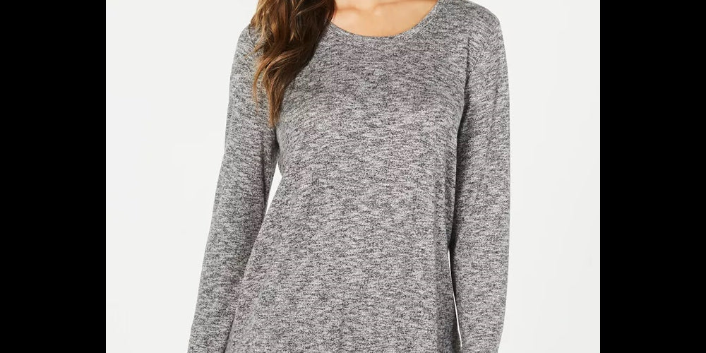 Style & Co Women's Long Sleeve Scoop Neck Top  Grey Size Medium