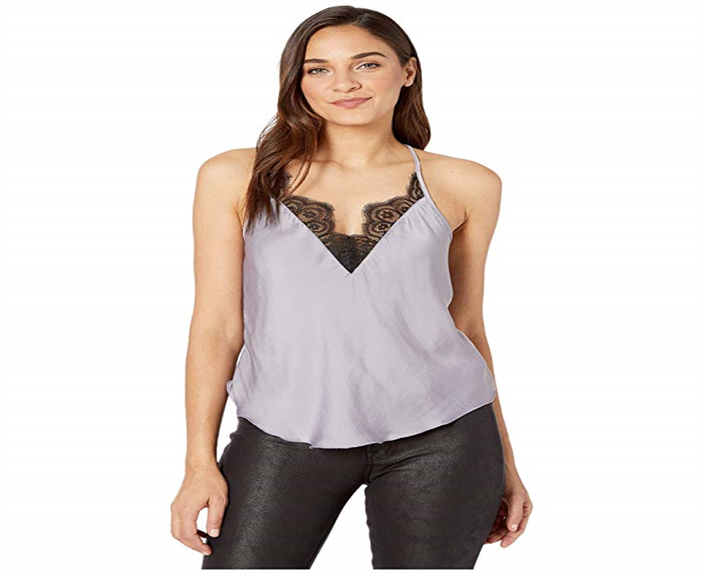 Free People Women's  Lace Spaghetti Strap V Neck Tank Top Purple Size Medium