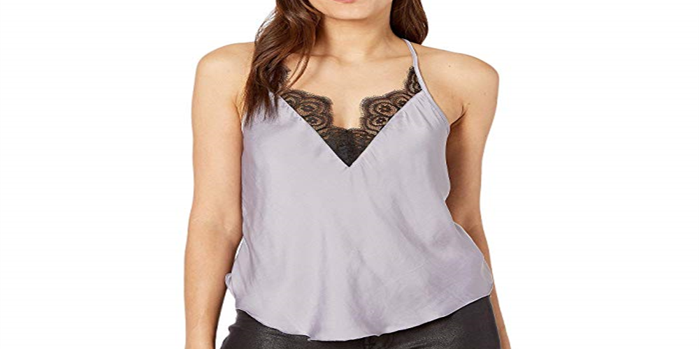 Free People Women's  Lace Spaghetti Strap V Neck Tank Top Purple Size Medium