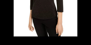 Monteau Women's Metallic Mock-Neck Top Black Size Petite X-Large