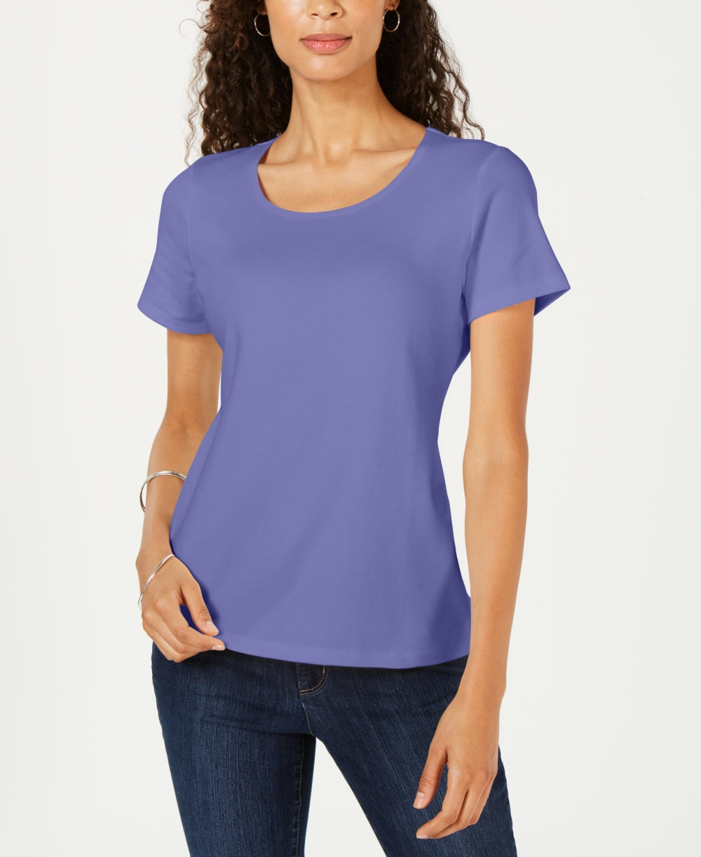 Karen Scott Women's Short Sleeve Scoop Neck Top Purple Size Small