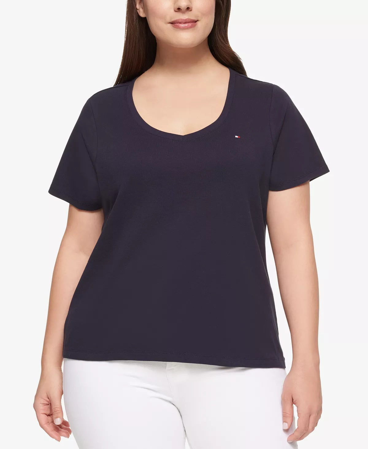 Tommy Hilfiger Women's Plus Cotton V-Neck T-Shirt Blue Size 3X