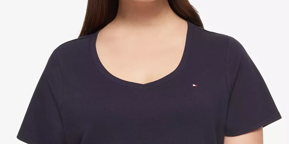 Tommy Hilfiger Women's Plus Cotton V-Neck T-Shirt Blue Size 3X