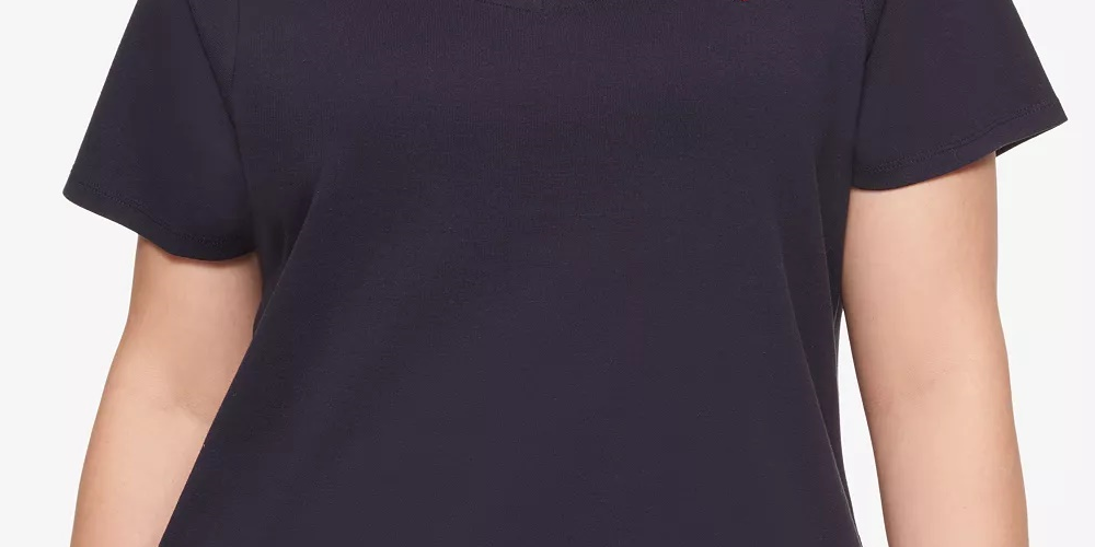 Tommy Hilfiger Women's Plus Cotton V-Neck T-Shirt Blue Size 3X