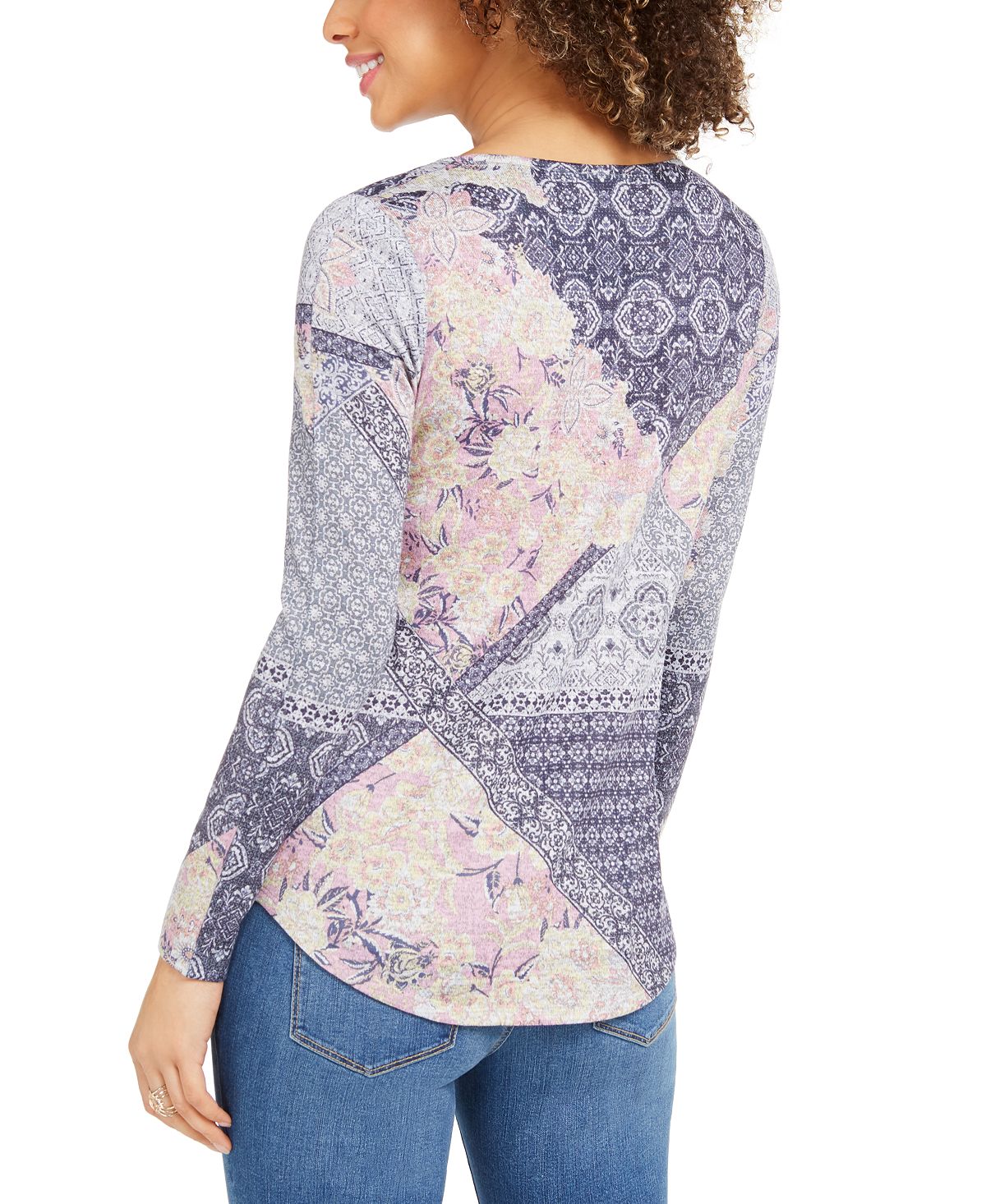 Style & Co Women's Printed Knit Top Blue Size M
