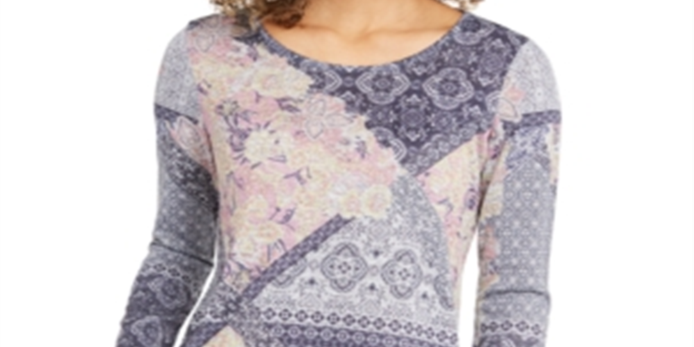 Style & Co Women's Printed Knit Top Blue Size M