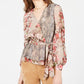 INC International Concepts Women's Printed Peplum Wrap Blouse Red Size XX-Large
