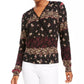 American Rag Women's Lace Floral Long Sleeve V Neck Wrap Top Black Size Medium
