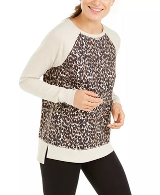 Ideology Women's Leopard Print Sweatshirt Beige Size Small