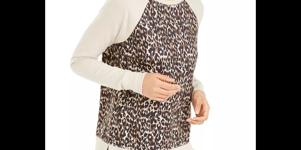 Ideology Women's Leopard Print Sweatshirt Beige Size Small