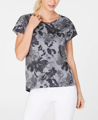 Ideology Women's Floral Print T-Shirt Black Size X-Small