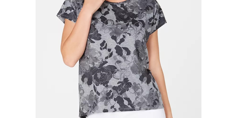 Ideology Women's Floral Print T-Shirt Black Size X-Small