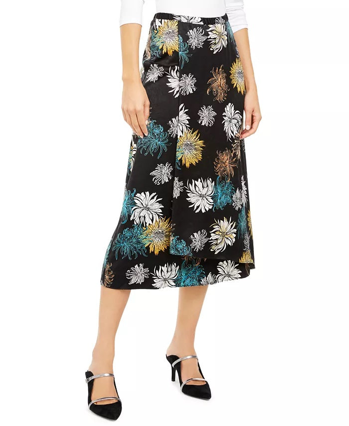 Alfani Women's Floral-Print Faux-Wrap Skirt Black Size 14