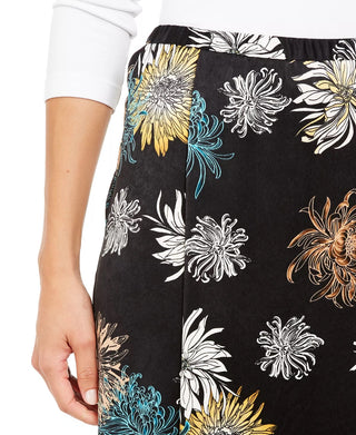 Alfani Women's Floral-Print Faux-Wrap Skirt Black Size 14