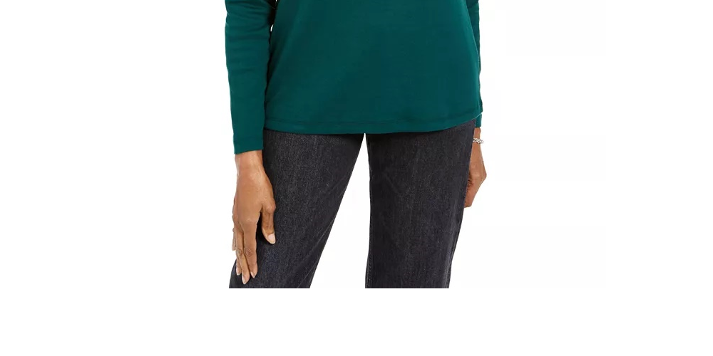 Karen Scott Women's Embellished Cotton Top Green Size Petite S