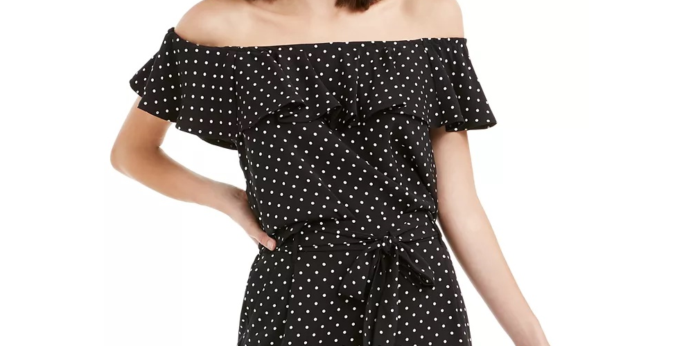 Maison Jules Women's Striped Short Sleeve Off Shoulder Top Black Size Medium