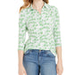 Charter Club Women's 3/4 Sleeve Printed Polo Top Green Size XX Large