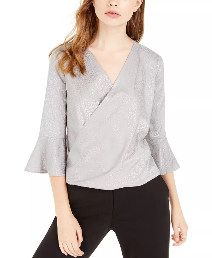 BCX Junior's Animal Print Wrap Top Silver Size Small