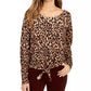 Style & Co Women's Animal Print Long Sleeve Scoop Neck Sweater Brown Size PP