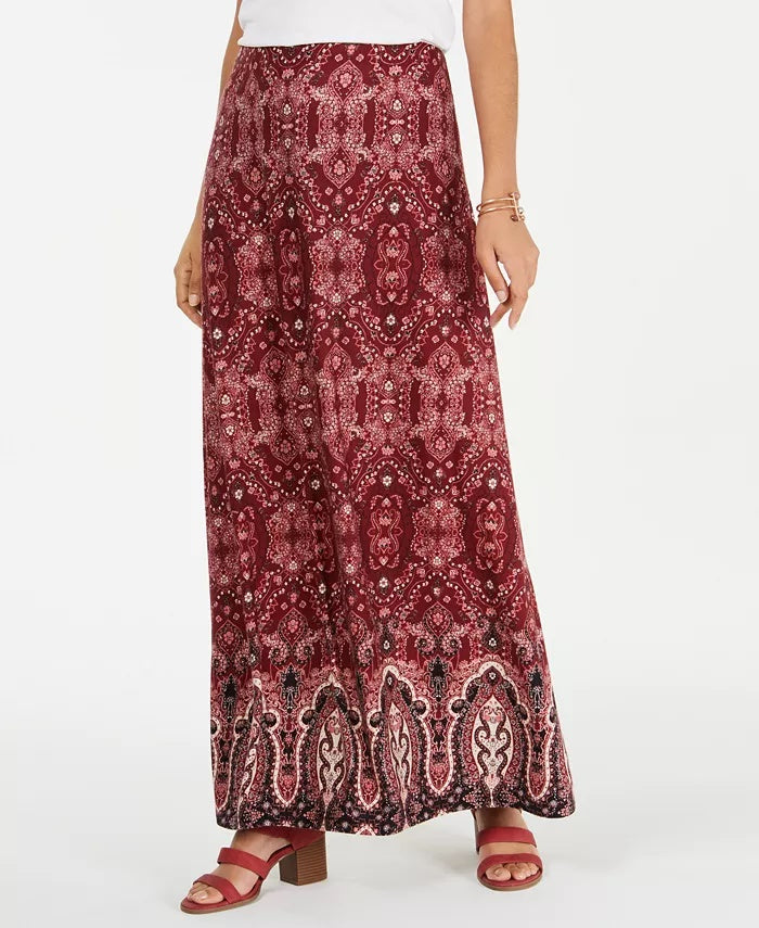 Style & Co Women's Printed Pull On Maxi Skirt Red Size X-Small