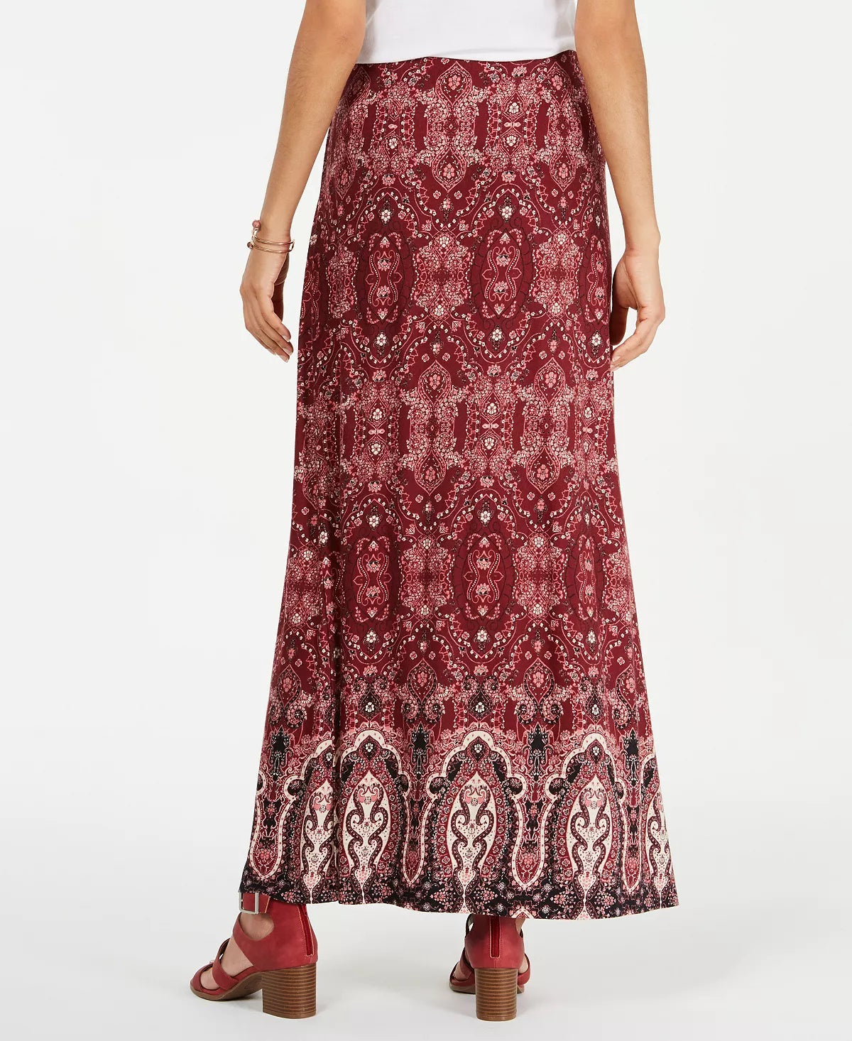 Style & Co Women's Printed Pull On Maxi Skirt Red Size X-Small