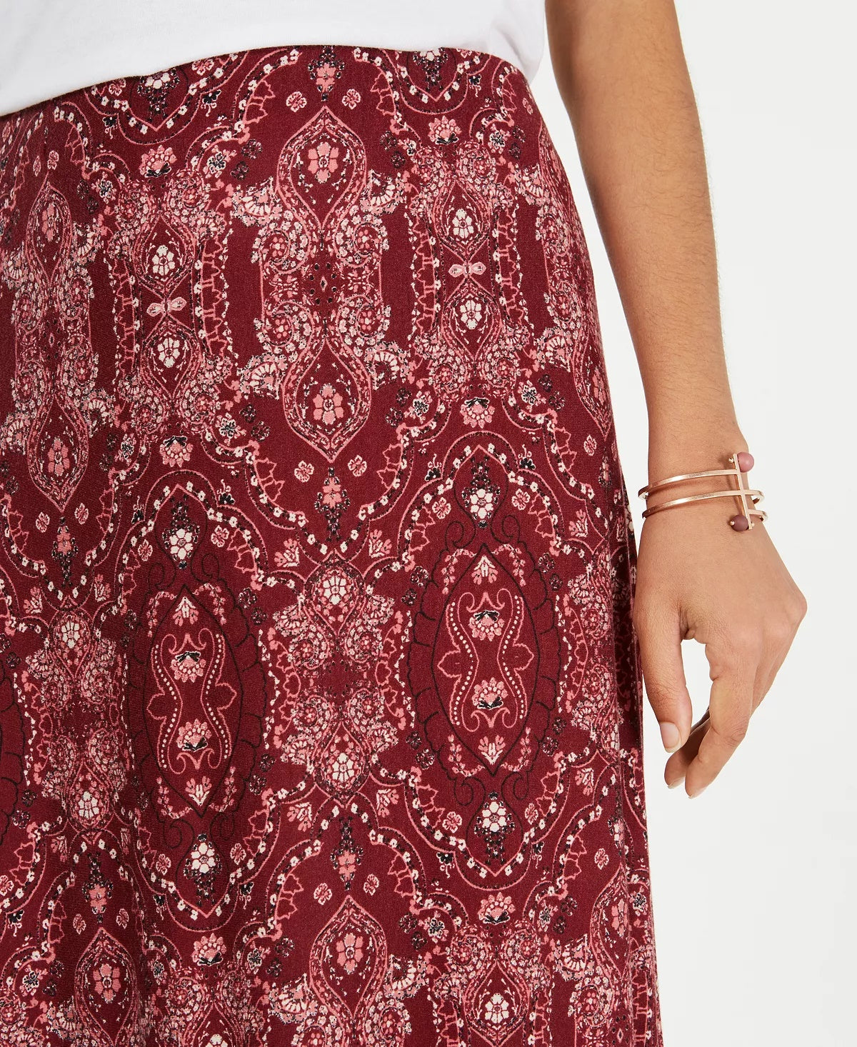 Style & Co Women's Printed Pull On Maxi Skirt Red Size X-Small