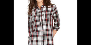 Charter Club Women's Plaid Cotton Button Up Shirt Black Size Petite Small