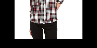 Charter Club Women's Plaid Cotton Button Up Shirt Black Size Petite Small