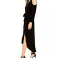 NY CollectionWomen's Velvet Cold Shoulder Tie Waist Dress Black Size -PXL