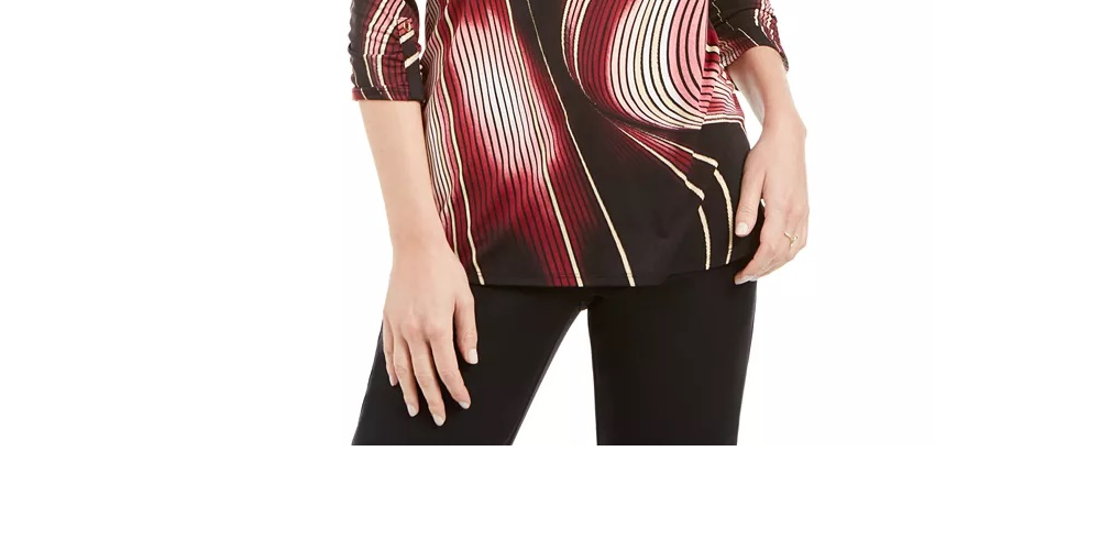 JM Collection Women's Printed Zipper-Trim Tunic Black Size Small