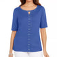 Karen Scott Women's Cotton Keyhole Studded Top Blue Size Small