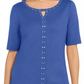 Karen Scott Women's Cotton Keyhole Studded Top Blue Size Small