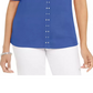 Karen Scott Women's Cotton Keyhole Studded Top Blue Size Small