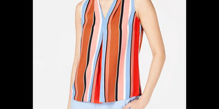 Bar III Women's Striped Inverted Pleat Blouse Brown Multi Size X-Small