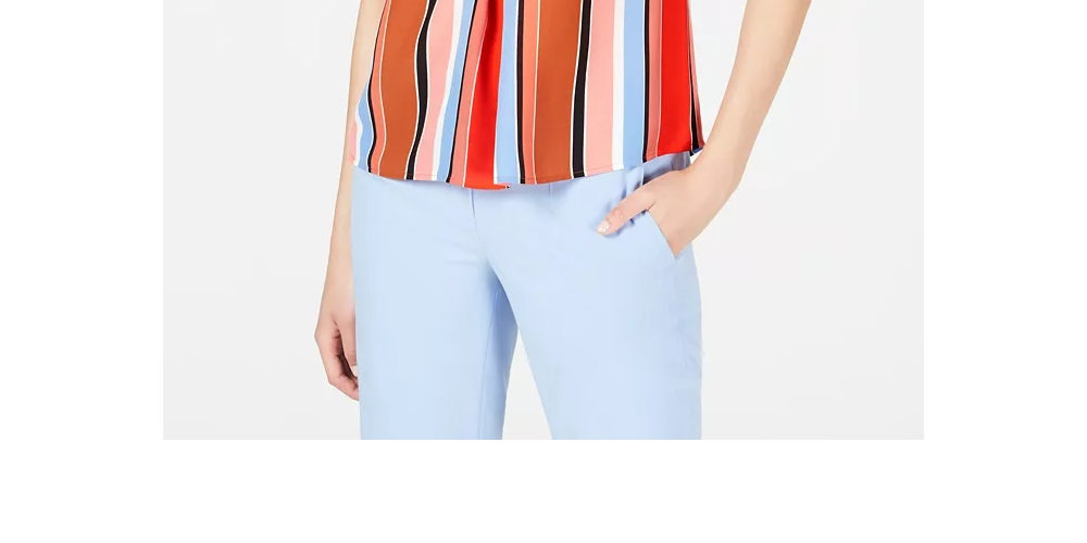 Bar III Women's Striped Inverted Pleat Blouse Brown Multi Size X-Small