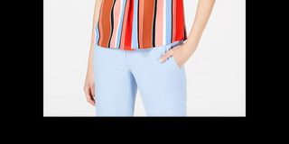 Bar III Women's Striped Inverted Pleat Blouse Brown Multi Size X-Small