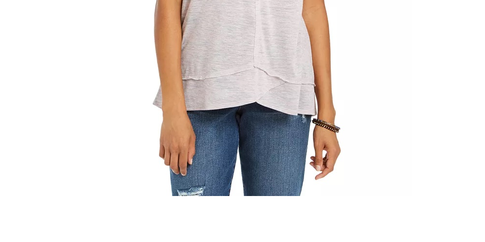 Style & Co Women's V-Neck High-Low Tank Top Beige -Size Small