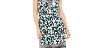 JM Collection Women's Printed Beaded Sleeveless Dress Black Size -S