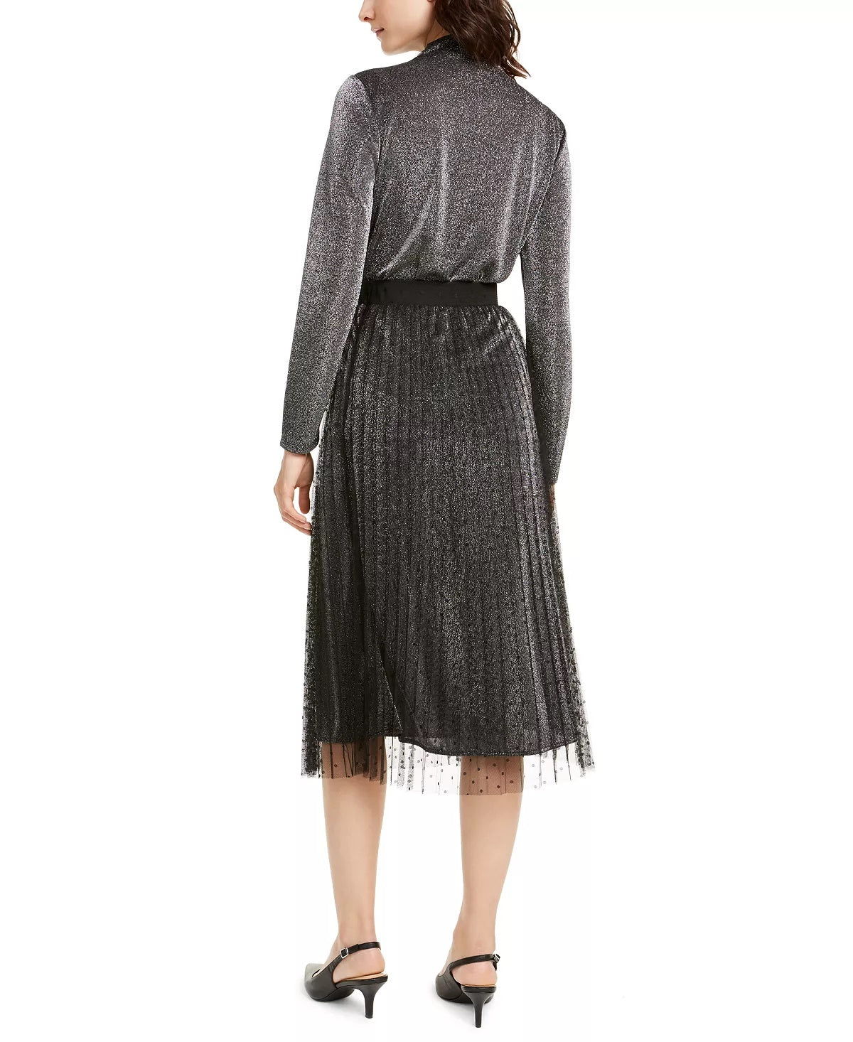 Alfani Women's Swiss Dot Metallic Midi Skirt Gray Size PL