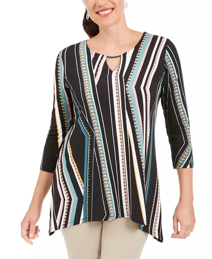 JM Collection Women's Printed Hammerhead Hem Tunic Black Size Large