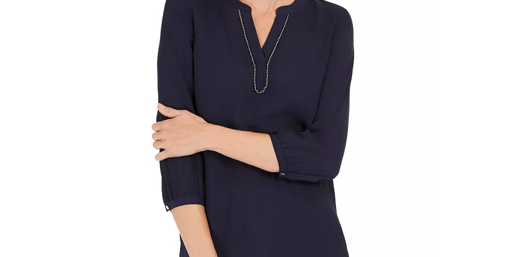 JM Collection Women's Split Neck Tunic Blue Size X-Small