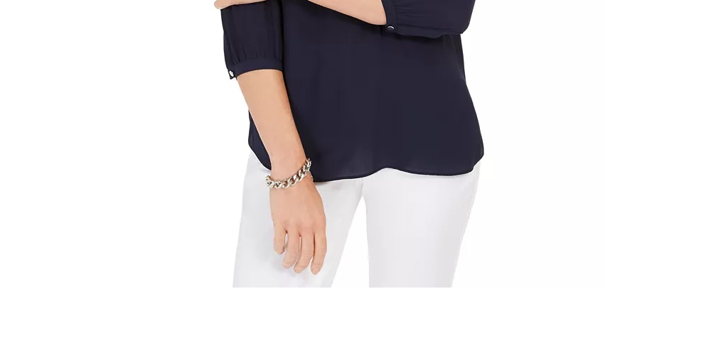 JM Collection Women's Split Neck Tunic Blue Size X-Small