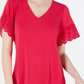 Charter Club Women's Lace Trim V Neck Top Pink Size XX-Large