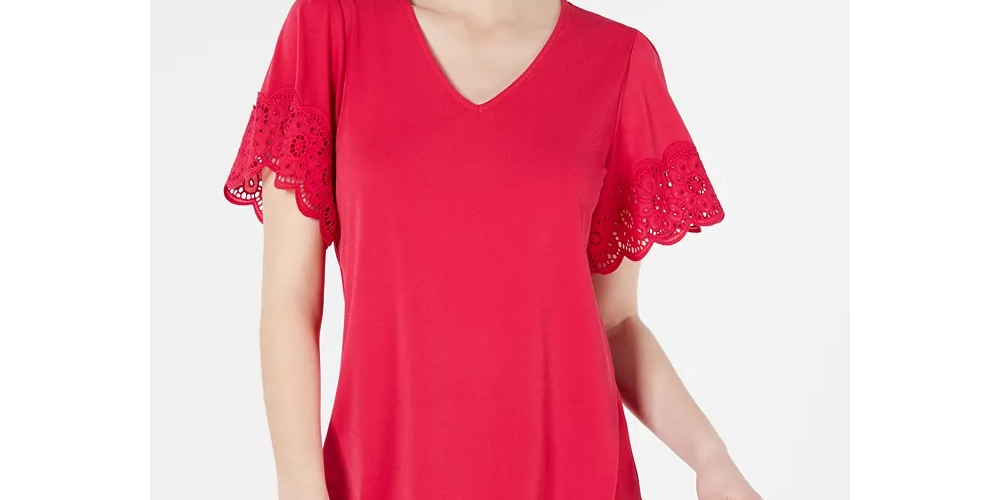 Charter Club Women's Lace Trim V Neck Top Pink Size XX-Large