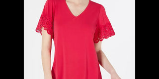 Charter Club Women's Lace Trim V Neck Top Pink Size XX-Large